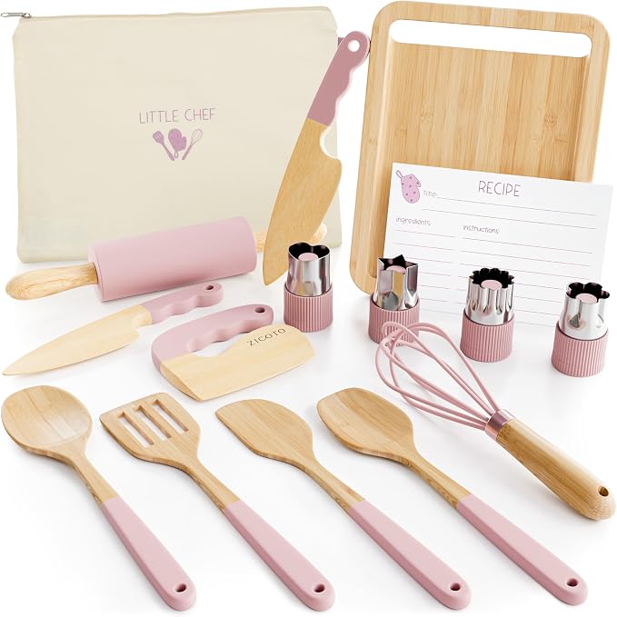 Wooden Cooking & Baking Set for Kids - Safe & Real Kitchen Tools Give Toddlers a Fun Cooking Experience - Durable Utensils are Perfect for Gifting to Create Lasting Family Memories