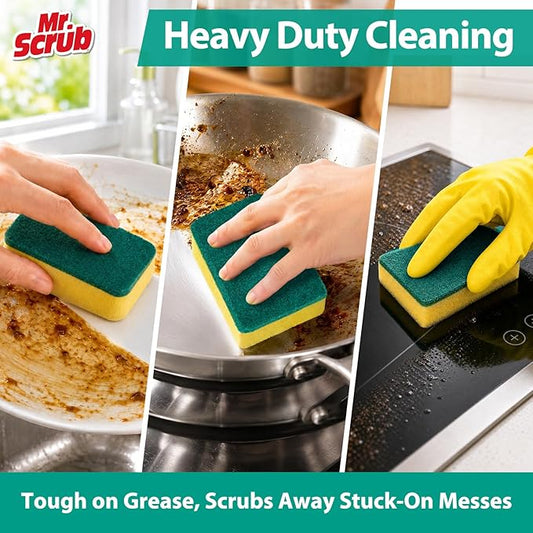 Mr. Scrub Sponges Kitchen Scrub Dish Sponge Scouring Pad, 24 Pack Cleaning Brush Scrubber Supplies for Soap, Dishwashing Dinnerware Sets Pan Pot Towels Cloth Rags Holder Glass Dishwasher Sink Bathroom