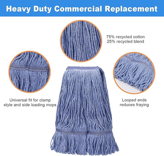 2 Pack Heavy Mop Replace Head,mop Head Replacement,Commercial mop Heads,Reusable Mop Head Refills-Replacement Mop Heads SuitableWet Industrial Blue Cotton Looped End String Head Refill (Blue)