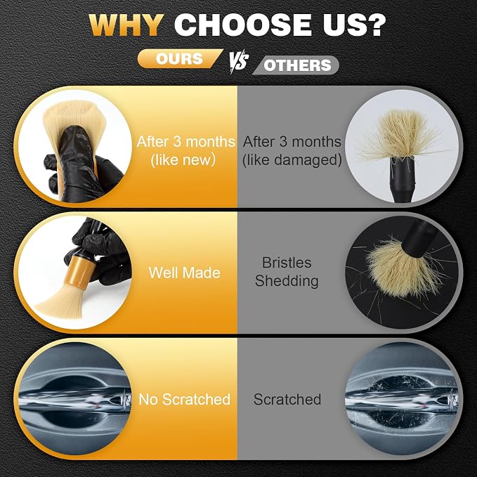 MVEQRRN 10PCS Car Detailing Brush Set,Boars Hair Detail Brush Kit(Gold) | Ultra Soft No Scratch, Car Dust Brush,Car Detailing Brushes Kit, Detail Brushes Car Detailing for Interior Exterior