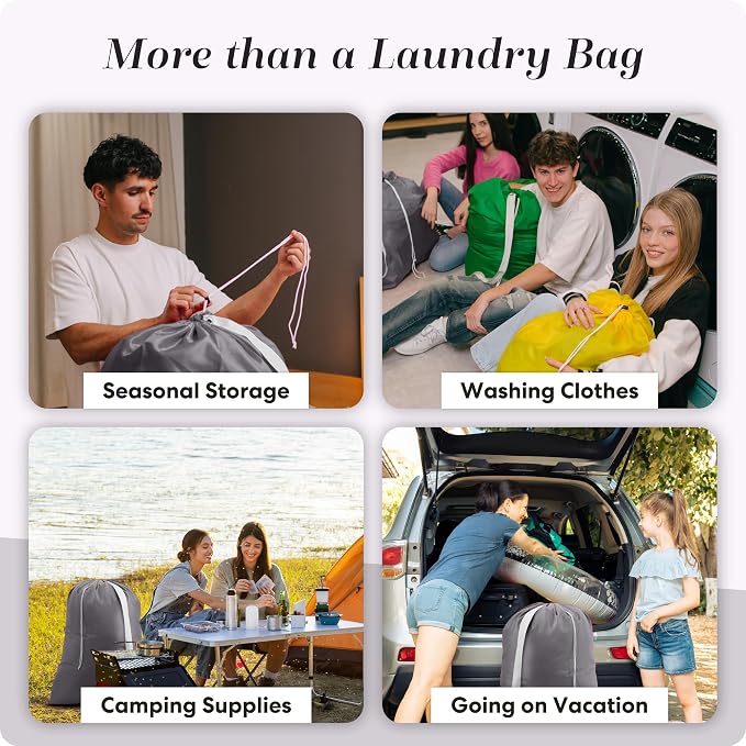 Handy Laundry Bag with Shoulder Strap 30"x40", Extra Large, Grey | Extra Large 30x40 Laundry Bag, Shoulder Strap, Drawstring Locking Closure, Heavy Duty for College Dorm Travel Camp, Grey