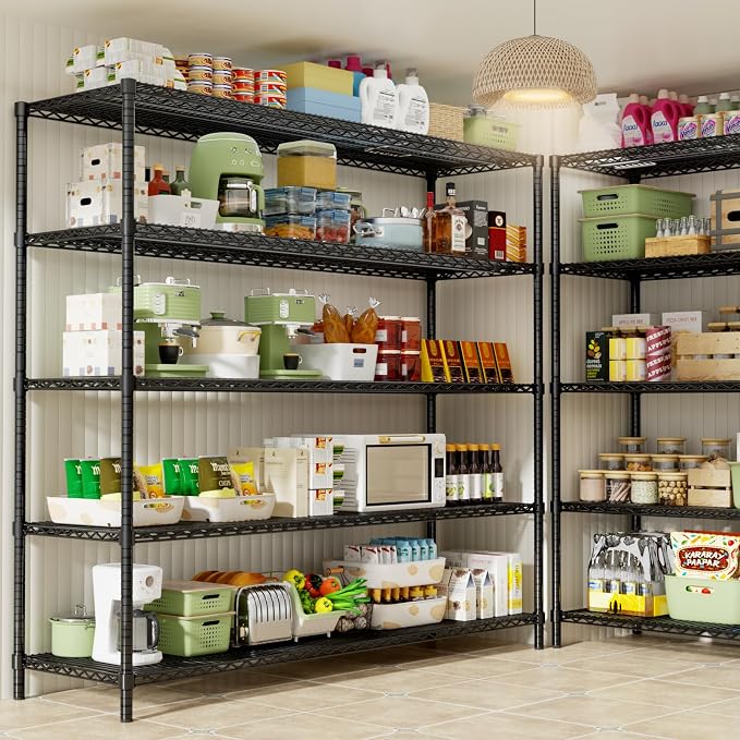 ROOMTEC 5-Tier Heavy Duty Garage Shelves, 60"W*24"D*82"H, Max Load 4000LBS | Wire Shelving Unit, Adjustable Storage Shelves, Industrial Metal Shelf Rack for Pantry,Warehouse,Basement, Kitchen