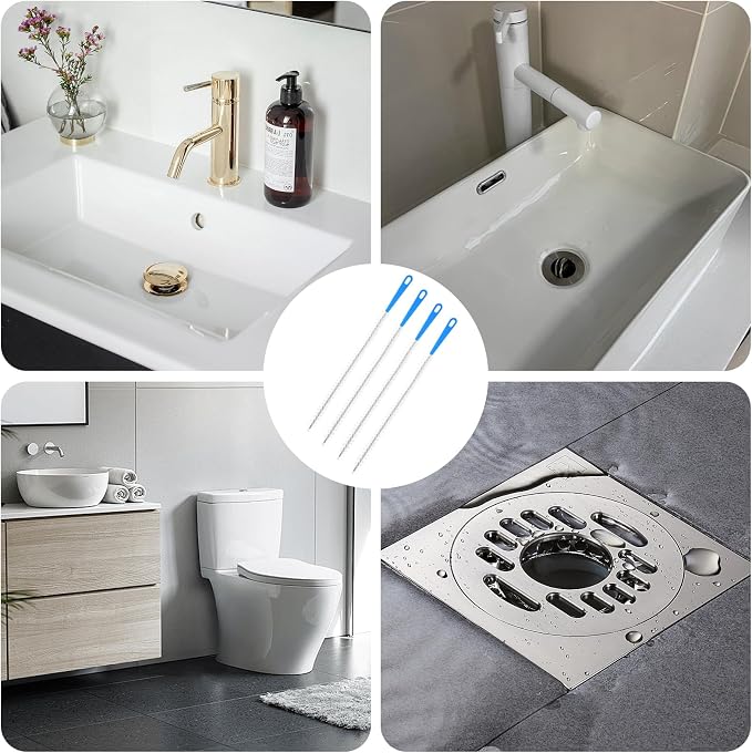 Molain 4 Pack Drain Cleaning Brush, 23.6inch Long Flexible Drain Clog Remover Tool Pipe Brush Cleaner with Nylon Bristles Rust-Resistant Sink Drain Cleaner for Toilet Kitchen Sink Shower Bathroom Tub