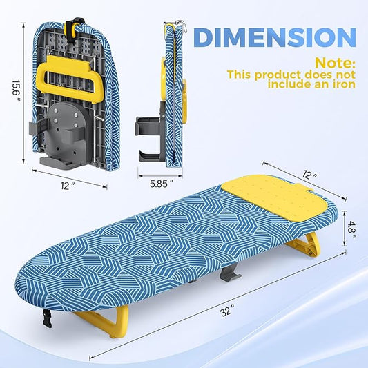 KINGBOARD Tabletop Ironing Board, Small Ironing Board with Iron Holder, Foldable Mini Iron Board, Easy Storage for Travel & Dorm, 12x32 Blue
