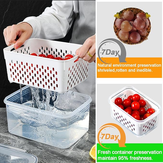 5 Pack Large Fruit Storage Containers for Fridge with vent holes and handle,Airtight Food Storage Containers Keep Fruits, Vegetables, Berry, Meat Fresh longer,BPA-free Fridge Storage Container