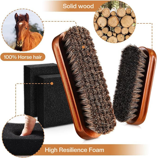 4 Pcs Horsehair Felt Hat Brush Kit with Cleaning Sponge Cowboy Clean Hat Wood Fedora Hat Cleaning Set Baseball Cap Lint Brush Remove Dust for Hair Furniture Suits Clothes(Style F)