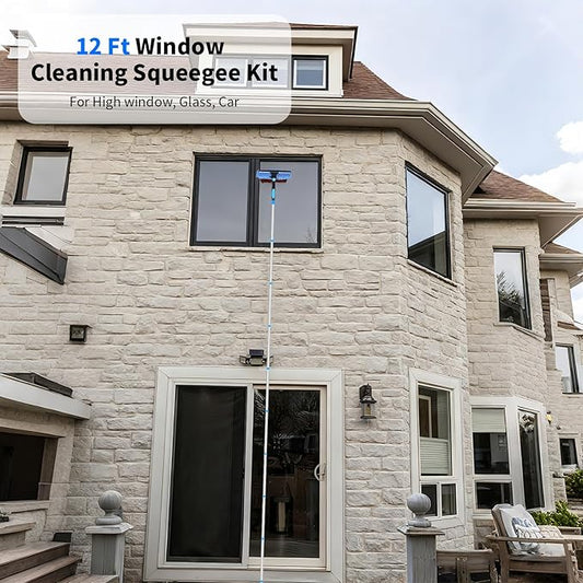 152'' Window Cleaning Kit, 2 in 1 Window Squeegee with Extension Poles, Window Cleaner Tools for Indoor/Outdoor High Window, Car, Glass