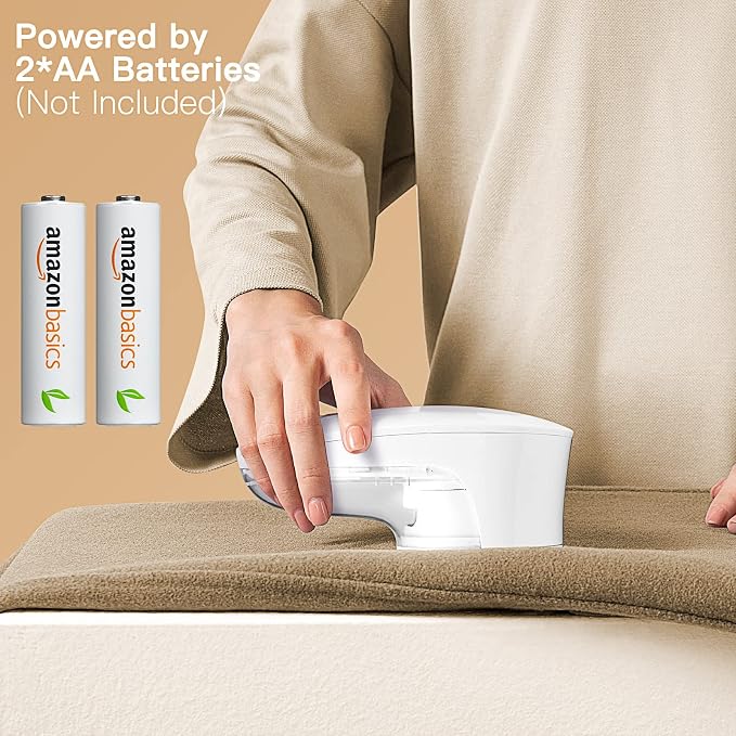Ruidla Fabric Shaver Lint Remover,Sweater Shaver with Replaceable Stainless | Steel 6-Leaf Blades, Fabric Defuzzer for Clothes Fuzz, Lint Balls - Battery Operated(White)