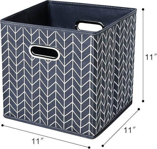 11 Inch Cube Storage Bins , Fabric Cube Organizer Bins with Handle, Foldable Cube Bins for Cloth or Accessary Storage, 11x11x11 Set of 3 (Gray Wave)
