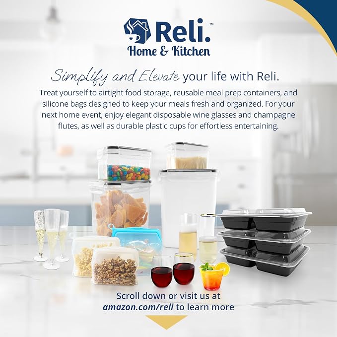 Reli. Airtight Food Storage Containers Stackable 8.5L Flour Sugar (2 Pack) | Pantry Storage, XXL, Freshness Seal, Dry Goods, See-Through, Labels, Measuring Cup, BPA Free, Leak-Proof, Reusable