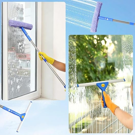 Window Cleaning Kit with 3 Gallon Bucket – 76" Long Hand Window Washing Tool Set for Home, Commercial & Car – 14" Squeegee + 15" Scrubber, Professional Grade Cleaner Equipment for High Windows