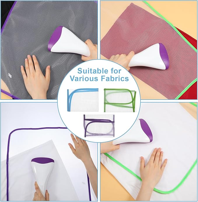 3 Pcs Press Cloth for Ironing, Ironing Cloth, Pressing Clothes Mesh Protective Pads in Blue Purple and Green Colors for Various Fabrics and Garment Care