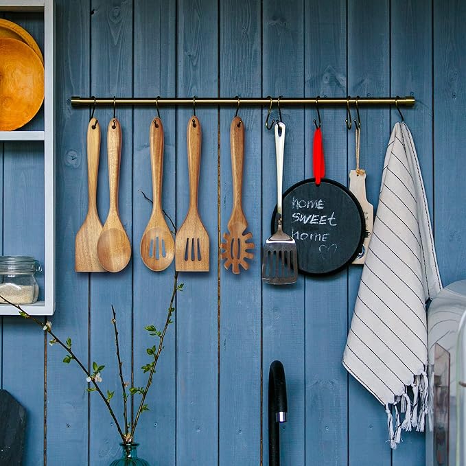 KITEISCAT Acacia Wooden Spoons for Cooking: 5-Piece Kitchen & Cooking Utensils Set - Wooden Spatula, Slotted & Pasta Spoon - Essential Wooden Utensil Set