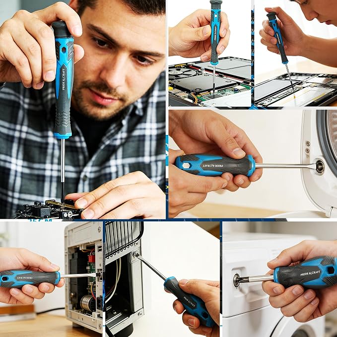 PRIDE&CRAFT Magnetic Screwdriver Set 71-Piece,Chrome-Vanadium Steel, Includes Slotted/Phillips/Torx Mini Precision Screwdriver, Replaceable Screwdriver Bits,Magnetizer Tool Kit for Repair Craft