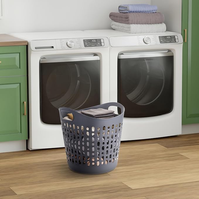 IRIS USA Plastic Laundry Hamper, 40L- 3 PK, Flexible, Ventilation, Gray | Laundry Baskets for Bedroom Bathroom Apartment Dorm, Blankets Pillows Trinkets Storage