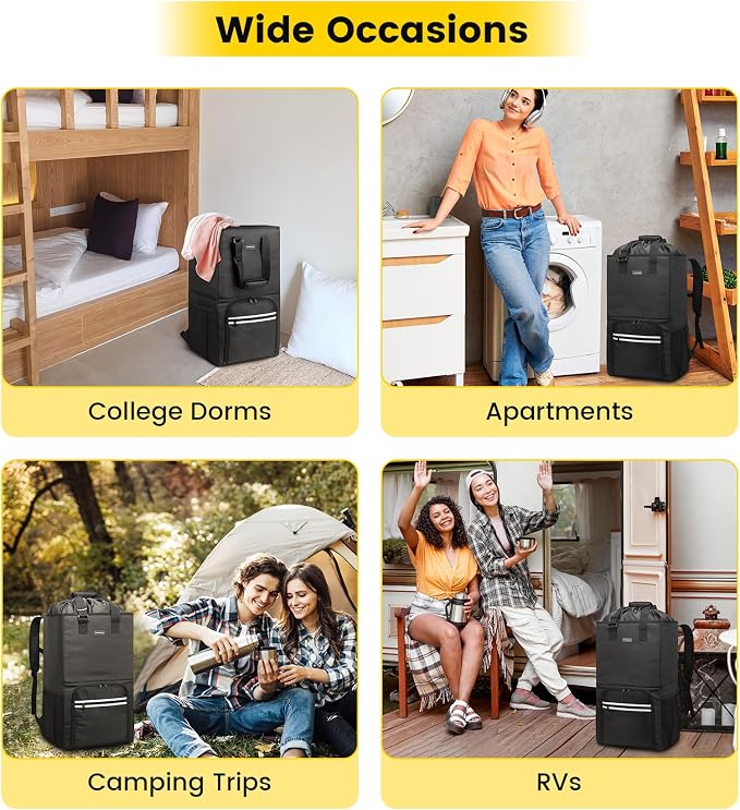 Vorspack Laundry Bag Backpack - Extra Large Laundry Bags with Shoulder Straps Heavy-duty 2 in 1 Laundry Hamper Basket for College Dorm Camp Laundromat Room Essentials - Black