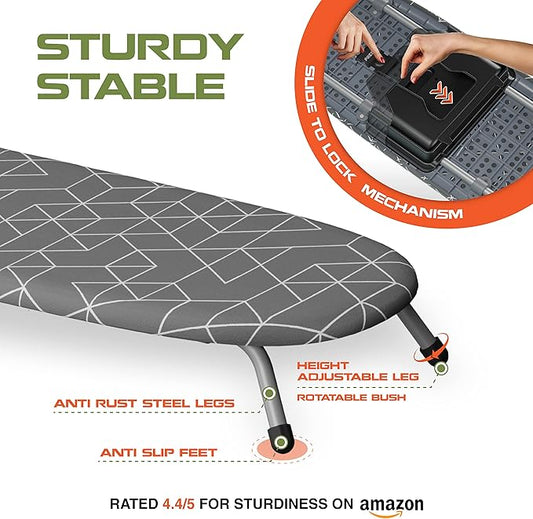 XABITAT Table Top Ironing Board with Wall Mount, D-Crease, Portable Space Saving Mini Laundry Room Iron Board, Foldable Small Ironing Board with Iron Holder, Gray