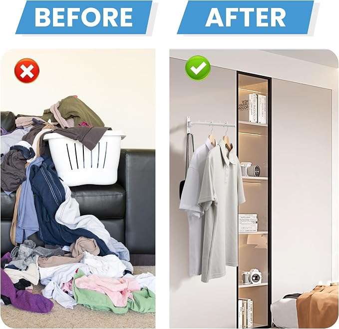 Mooche Swing Clothes Hanger Rack, Garment Racks 11.93" Long, White | 180°Rotation Laundry Drying Rack 304 Stainless Steel Space Saving Wall Mounted for Laundry Room Bedroom Balcony