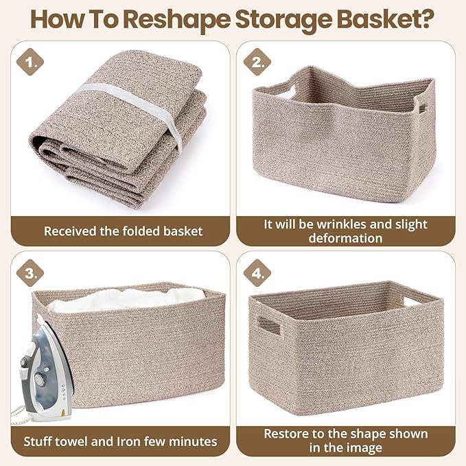 Optish 75L Large Blanket Basket, Woven Storage Baskets with Reinforced Handles, Rope Laundry Basket for Living Room, Bedroom, Nursery, Toys, Clothes,Pillows, 22” x 17” x 11.5”, Brown