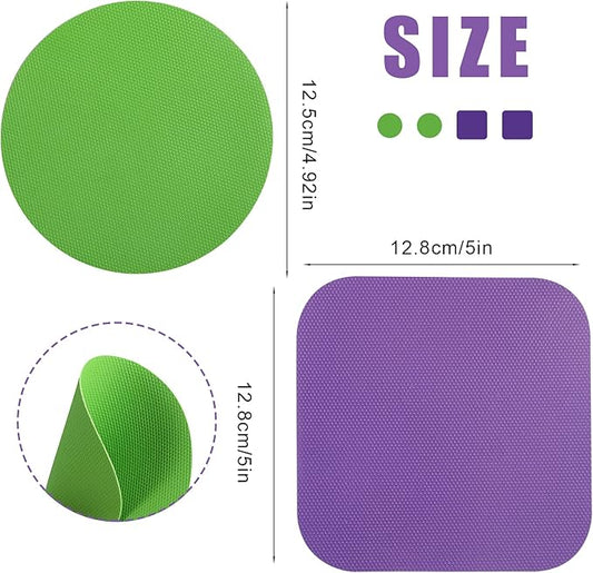 LUTER 4pcs Jar Opener, Rubber, Multi-function Silicone Bottle Opener for Seniors with Weak Hands Lid Cap Gripper Pads Kitchen Coasters Gadgets(Green, Purple)