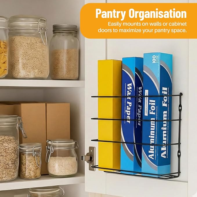 Evelots Kitchen Wrap Organizer - Hold up to 4 Plastic, Foil, Paper, Wax - Cabinet Door, Wall Rack Basket - Sandwich, Freezer, Food Bag Storage - Laundry Supplies - Black