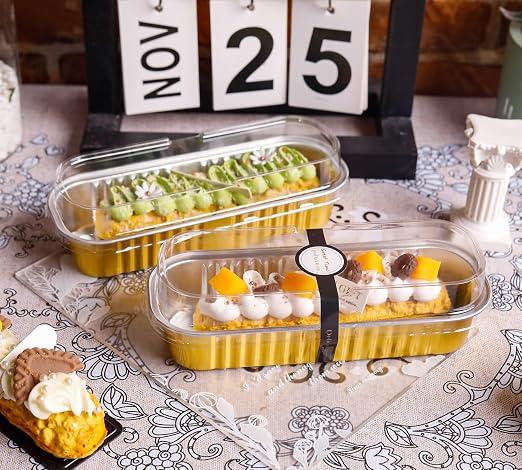 100 Pack Mini Cake Pans with Lids and Spoons, Rectangular Aluminum Foil Bread Pans, Mini Loaf Pans and Food Containers with Lids for Graduation Gifts Party Favors(Gold, 6.8oz)
