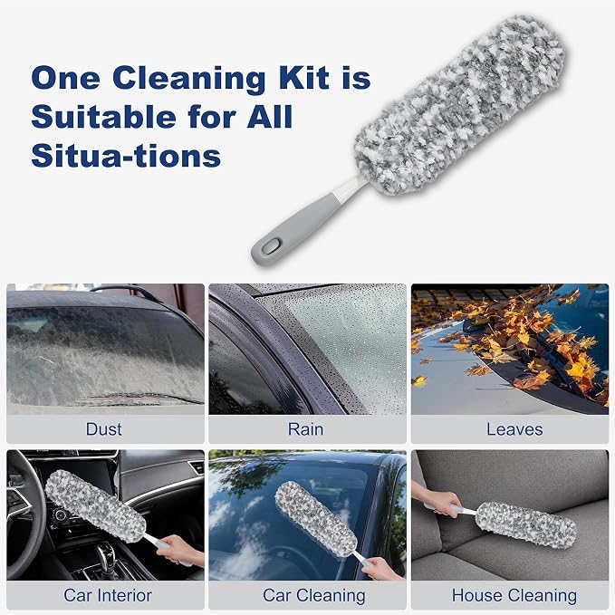 18" Car Duster Multi-Purpose Microfiber Duster with Detachable & Washable Head, for Car Interiors, Electronic Products, Furniture, Windows, and Delicate Surfaces