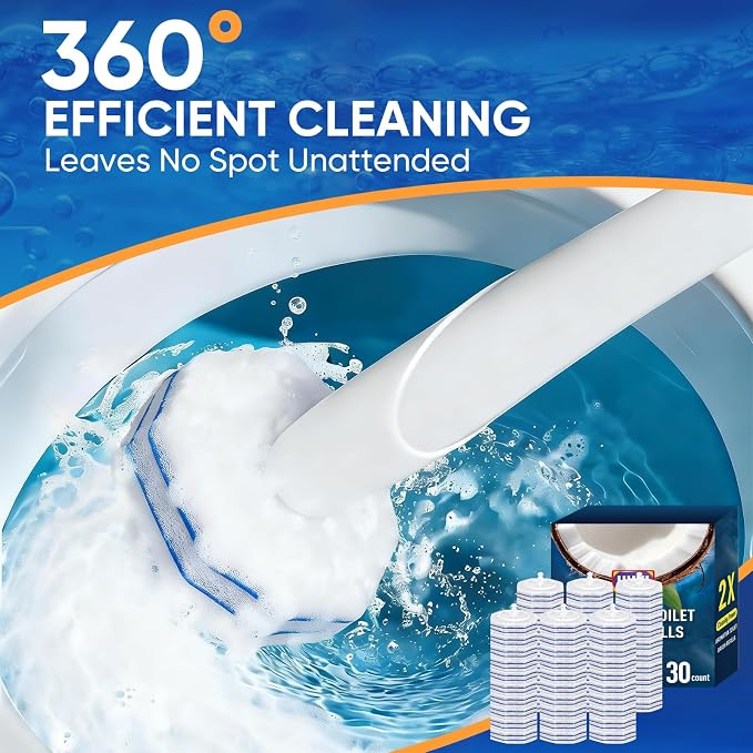 30Ct Aromative Toilet Brush Refills, Toilet Bowl Cleaner Refills, Double-Layer Cleaning Pads Added, Compatible with Most Toilet Brushes,Blue Ocean(Patented)