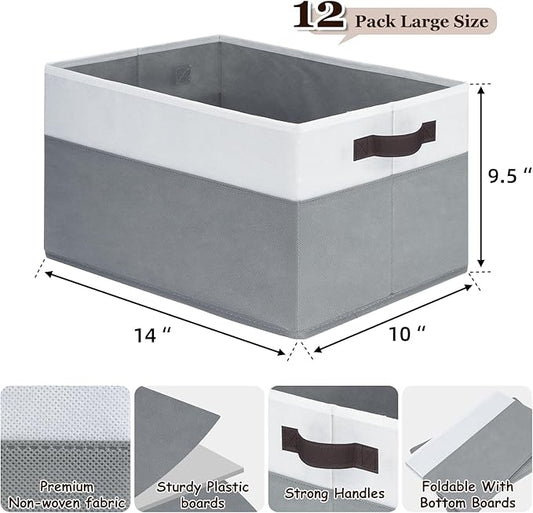 Criusia 12 Pack Large Storage Baskets for Shelves | Fabric Closet Organizers and Storage Bins with Handles for Home Organization | Decorative Collapsible Basket for Organizing Clothes Toy Nursery