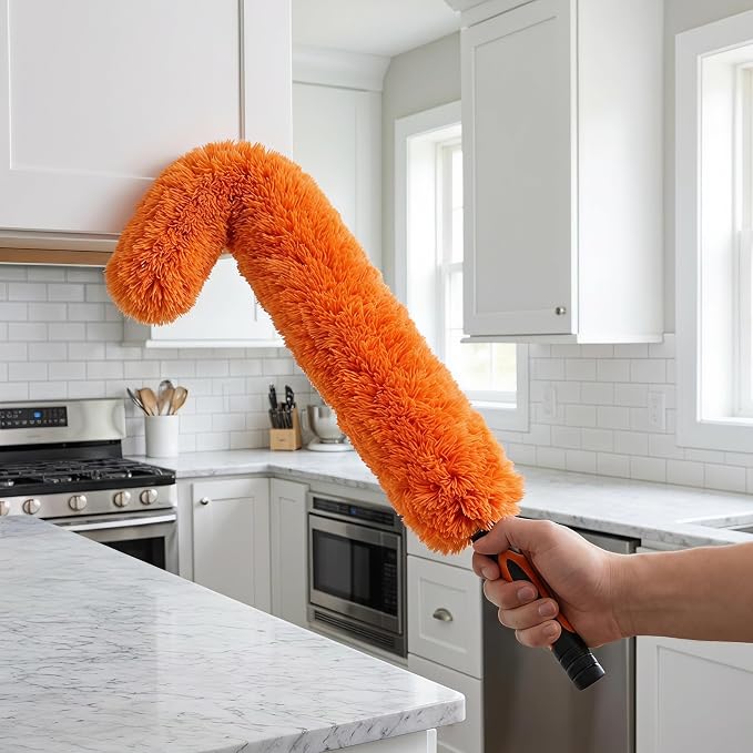Microfiber Feather Duster for Telescopic Extendable Pole, Cleaning Duster Kit with Bendable Head & Scratch-Free Protective Tip, Washable Dusting Brush for Cleaning Ceiling Fans, Blinds, Furniture, Car