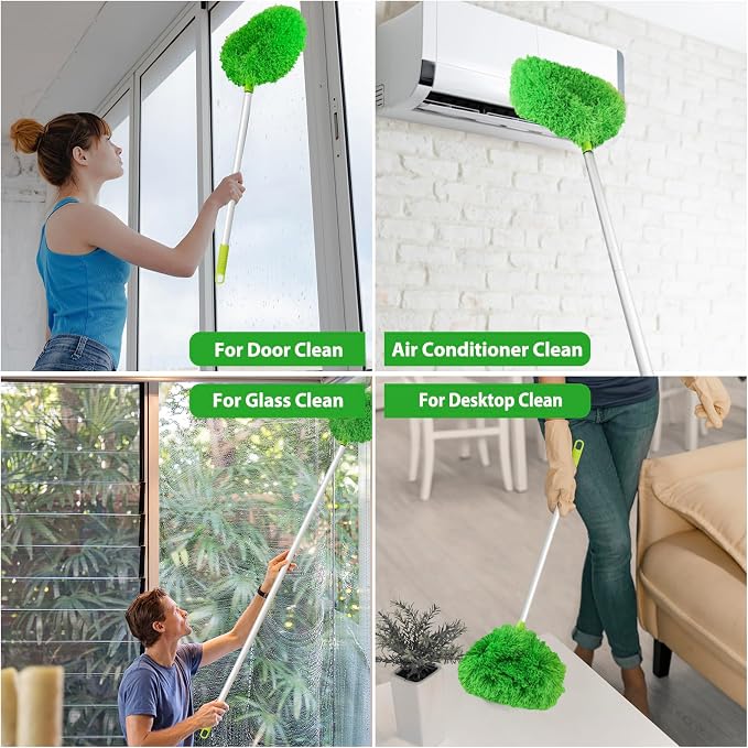 FONUNO Ceiling Fan Cleaner Duster High Ceiling Extended Fan Blade Cleaner | Reusable Microfiber Ceiling Fan Duster with Extension Handle from 13 to 50 Inch for Furniture Bookshelves Wall Door, Green