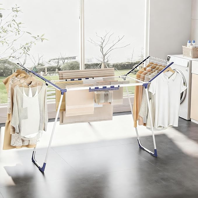 APEXCHASER Clothes Drying Rack, Drying Rack Large Space with 4 Wings | Foldable Design, 5 Drying Spaces, Spacious Design with 4 Frame Supports, Folds Flat for Storage, Rust-resistant Coating