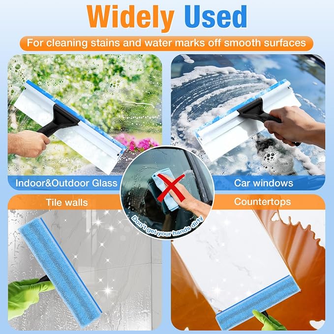 SBONNE Window Squeegee for Home Window Cleaning | Squeegee & Microfiber Window Scrubber,2-in-1 Window Cleaner Tool for Shower Glass Door,Mirror,Car Window,Bathroom