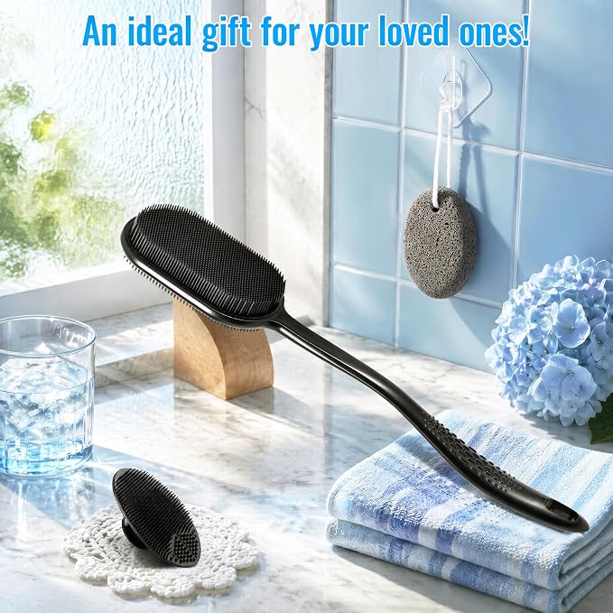 Silicone Back Scrubber for Shower, Bath Brush with Long Handle | Exfoliating & Lathering Body Scrubber Shower Brush