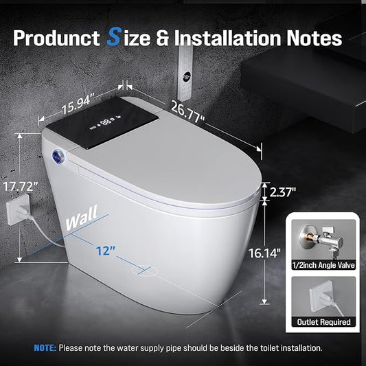 Smart Toilet with Bidet Built In, Heated Seat & Dual Auto Flush, Foot Sensor, Tankless Modern Elongated Electric Toilet with Warm Water Wash, Air Dryer, LED Display & 1000g MaP Flush, 1.28 GPF