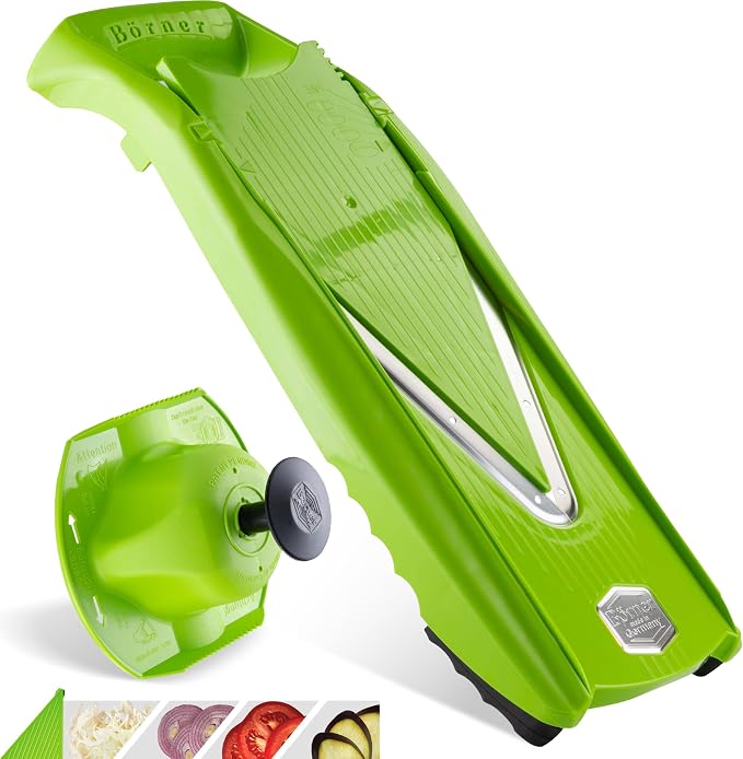 Mandoline Food Slicer Börner V5 (Basic Set) by Reston Lloyd • V-Slicer with Food Holder • Made in Germany • Fruit & Vegetable Chopper • Multiple Settings • Color: Lime