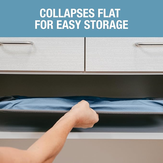 CleverMade Collapsible Laundry Basket, 60L, 2 Pack, Denim | Each basket supports 55 lb and stays upright while loading, then folds to 1.25 inches for closets, dorms, and RVs.