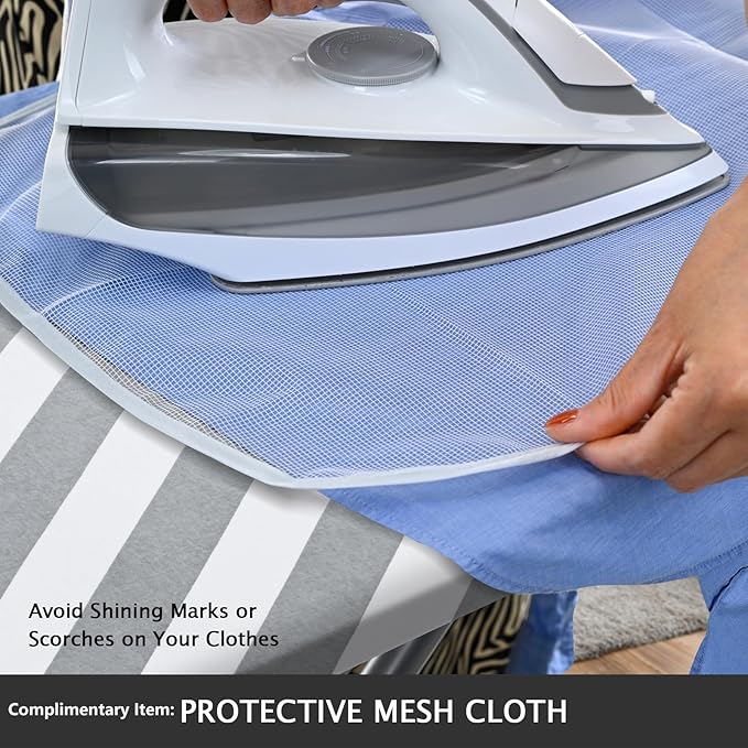 SheeChung Over The Door Ironing Board Cover 14x42 Inch,Thick Iron Covers with Fastener Straps & Pull Bungee Cord,Durable 3 Layers Scorch & Stain Resistant Padded Door Ironing Board Cover
