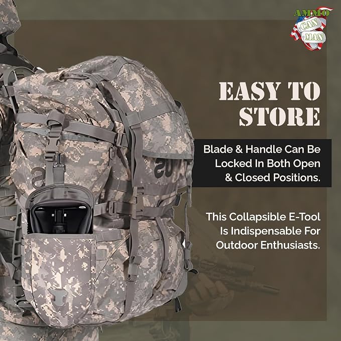 2 Piece Military Grade Entrenching Tool Set – Tri Fold Metal Alloy Folding Camping Shovel w/Plastic Etool Carrier – Compact, Multipurpose Collapsible Shovel – Survival Gear for Outdoor Enthusiasts | Multipurpose Collapsible Shovel – Survival Gear for O...