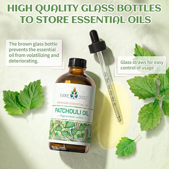 EVOKE OCCU Patchouli Essential Oil for Diffuser,Skin Care&Soap Making | Patchouli Oil for Aroma Diffuser, Daily Skin Care, DIY Candle Soap & Perfume Making, Large Bottle-118mL / 4 fl.oz