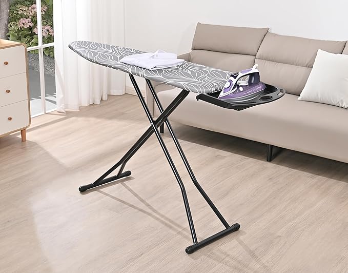 KINGBOARD Foldable Ironing Board Full Size, Iron and Ironing Board Set Large Size, Iron Boards with Ironrest & Adjustable Height,Heavy Duty Iron Table Stand with Metal Legs &Thick Cover,14×54 Gray