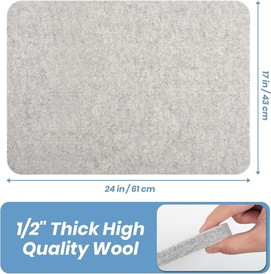 BREENHILL Wool Pressing Mat 17" x 24" –Thick Felt Ironing Pad for Quilting, Sewing, Crafting –Wool with Bonus Heat-Resistant Iron Rest – Portable and Durable Ironing Surface(Light Gray)