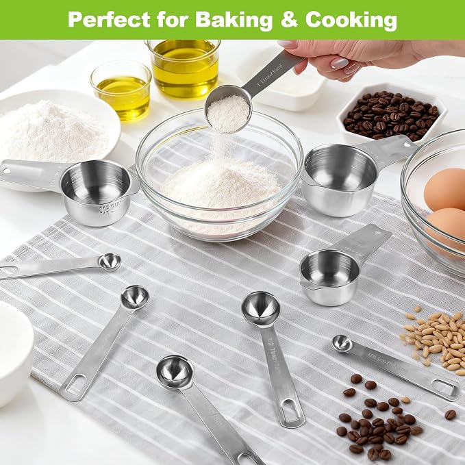 Stainless Steel Measuring Cups and Spoons Set of 10, Nesting Measuring Cup Set - 4 Cups 6 Spoons, Stackable Measure Cup Spoon Set for Dry & Liquid,Dishwasher Safe Kitchen Tools Cooking Baking Supplies