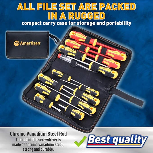 Amartisan 15-Piece Magnetic Screwdrivers Set, 5 Phillips Slotted Tips and Insulated Screwdriver Set (1000V),Professional Cushion Grip