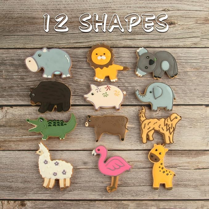 Animal Cookie Cutters, 12 PCS Cookie Cutters Set with Lion, Giraffe, Hippo, Panda, Koala, Elephant, Dog, Crocodile, Flamingo etc. (Gift Box)
