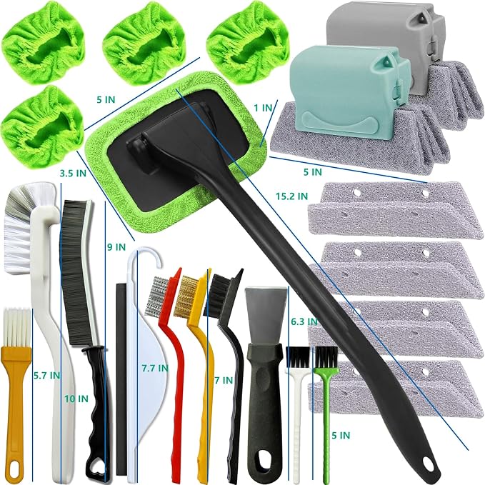 21Pcs Small Cleaning Brush for Car Glass & Gap Crevice Cleaning - Window/Door Tracks, Bathroom Sink, Mirrors, Window Sills, Sliding Doors, Shower Door Tracks
