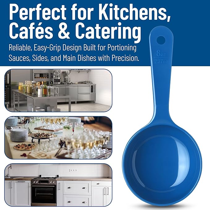CFS 493114 Solid Short Handle Portion Control Spoon, 8 oz, Blue