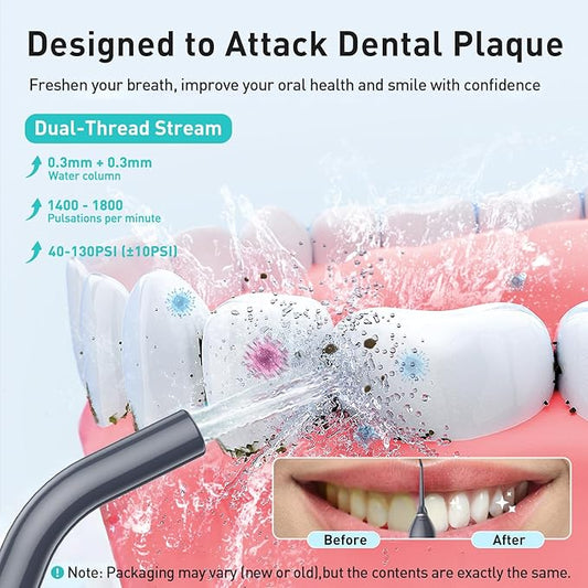 COSLUS Water Dental Flosser Teeth Pick C20(F5020E): Portable Cordless Oral Irrigator 300ML Rechargeable Travel Irrigation Cleaner IPX7 Waterproof Electric Flossing Machine for Teeth Cleaning, Grey