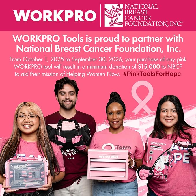 WORKPRO 277PCS Pink Tool Set, Portable Home Repairing Tool Kit for Women | with 13" Wide Mouth Open Storage Tool Bag, Home Tool Box Including Hammer, Screwdrivers, Pliers, Wrench and Household Tools