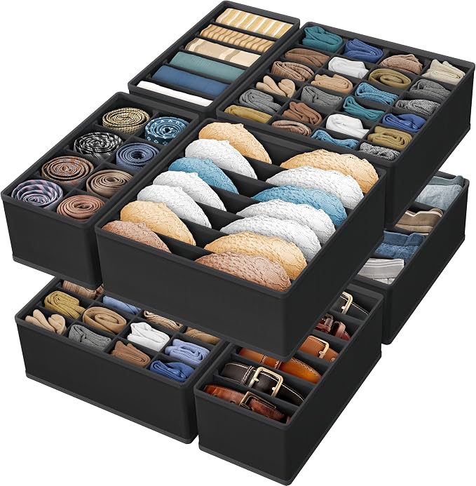 Simple Houseware Closet Underwear Organizer Drawer Divider Assorted 7 pcs | Black